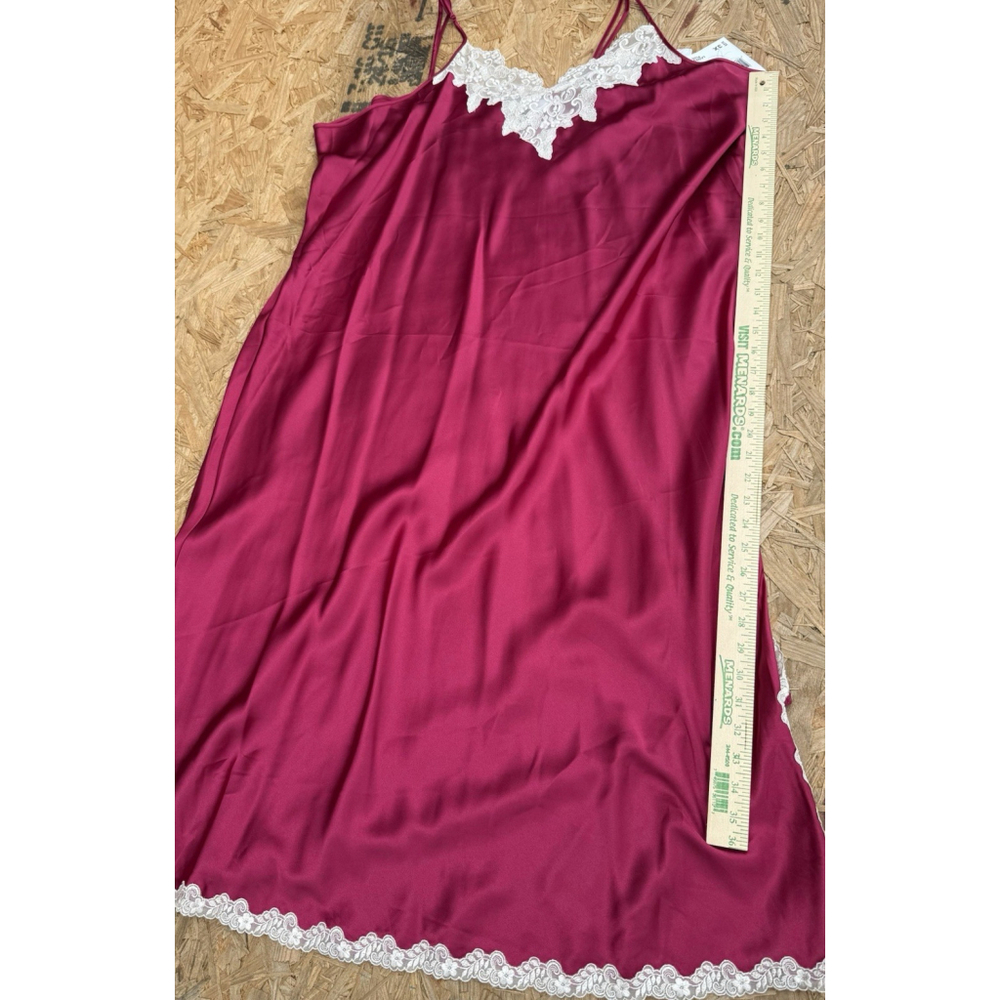 New VTG Jaclyn Smith Intimates Plus Satin Nightgown 3X Burgundy Lace Trim Slip - Picture 4 of 9